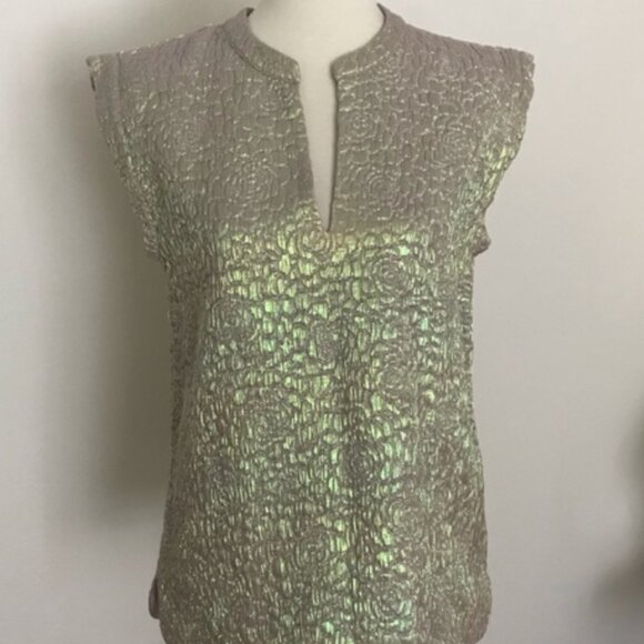 J. Crew Collection Iridescent metallic floral rose sleeveless top 10 - Picture 1 of 12